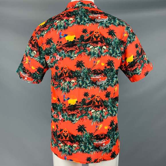 MAUNA KEA Orange Multi Color Hawaiian Viscose Short Sleeve Shirt - Picture 5 of 8